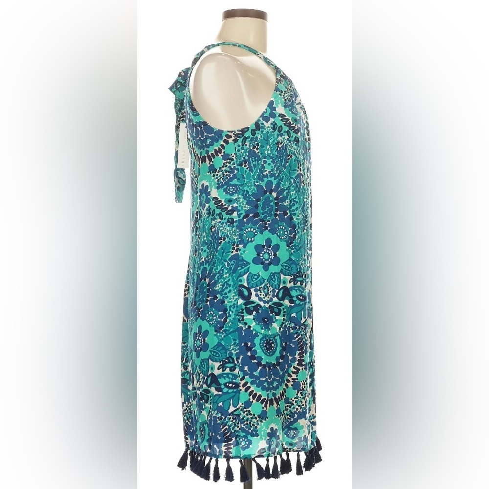 Trina Turk Blue Green Floral Halter Dress Tassel Hem Women’s Size 2 NWT - Picture 4 of 6